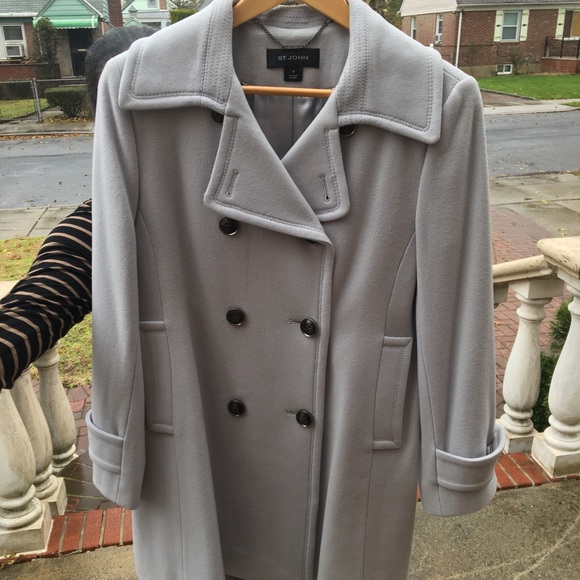 EUC ST. JOHN GREY/LIGHT BLUE PEA COAT - Picture 8 of 10